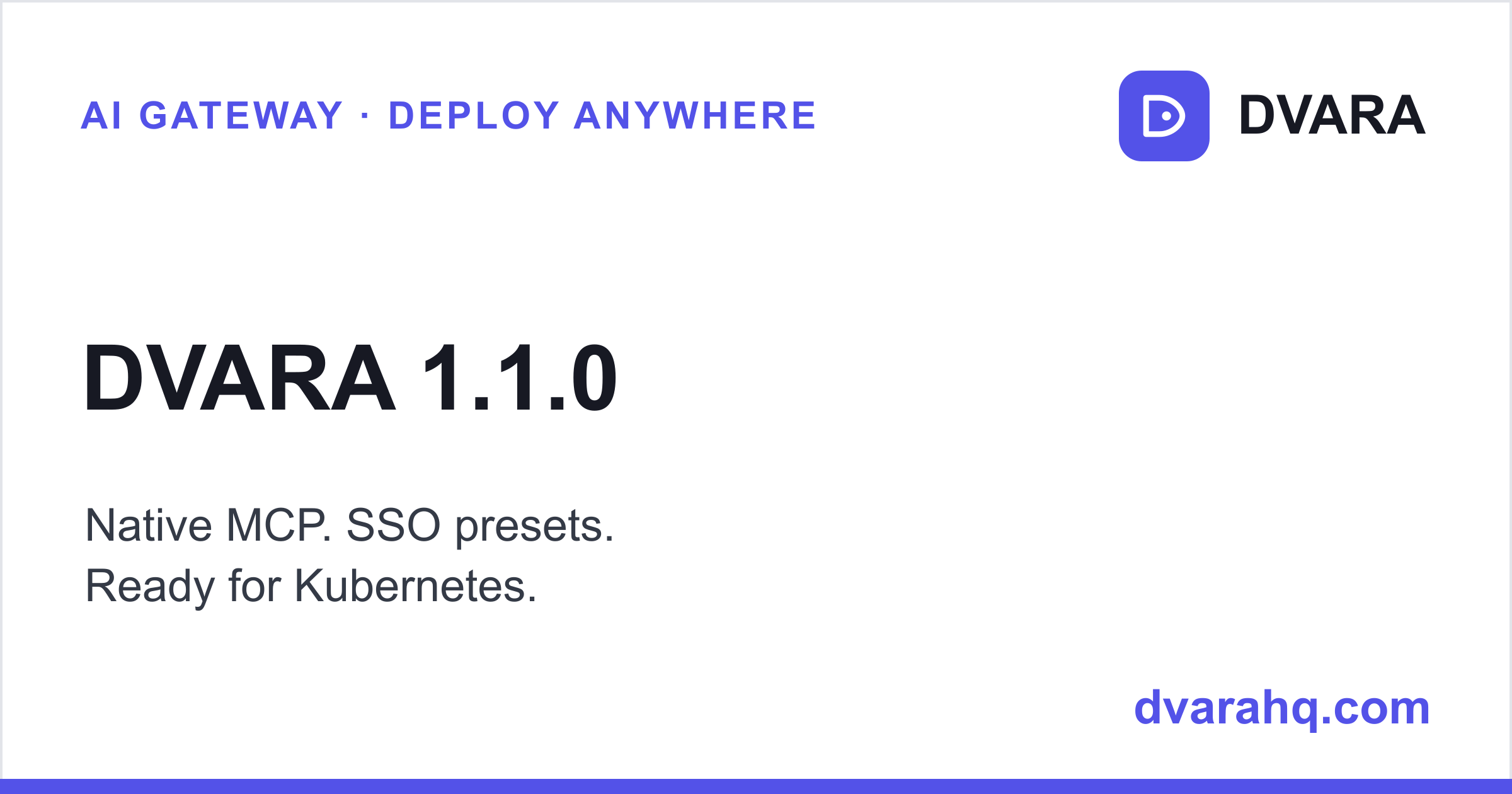 DVARA 1.1.0 — Native MCP, SSO Presets, and Turnkey Kubernetes