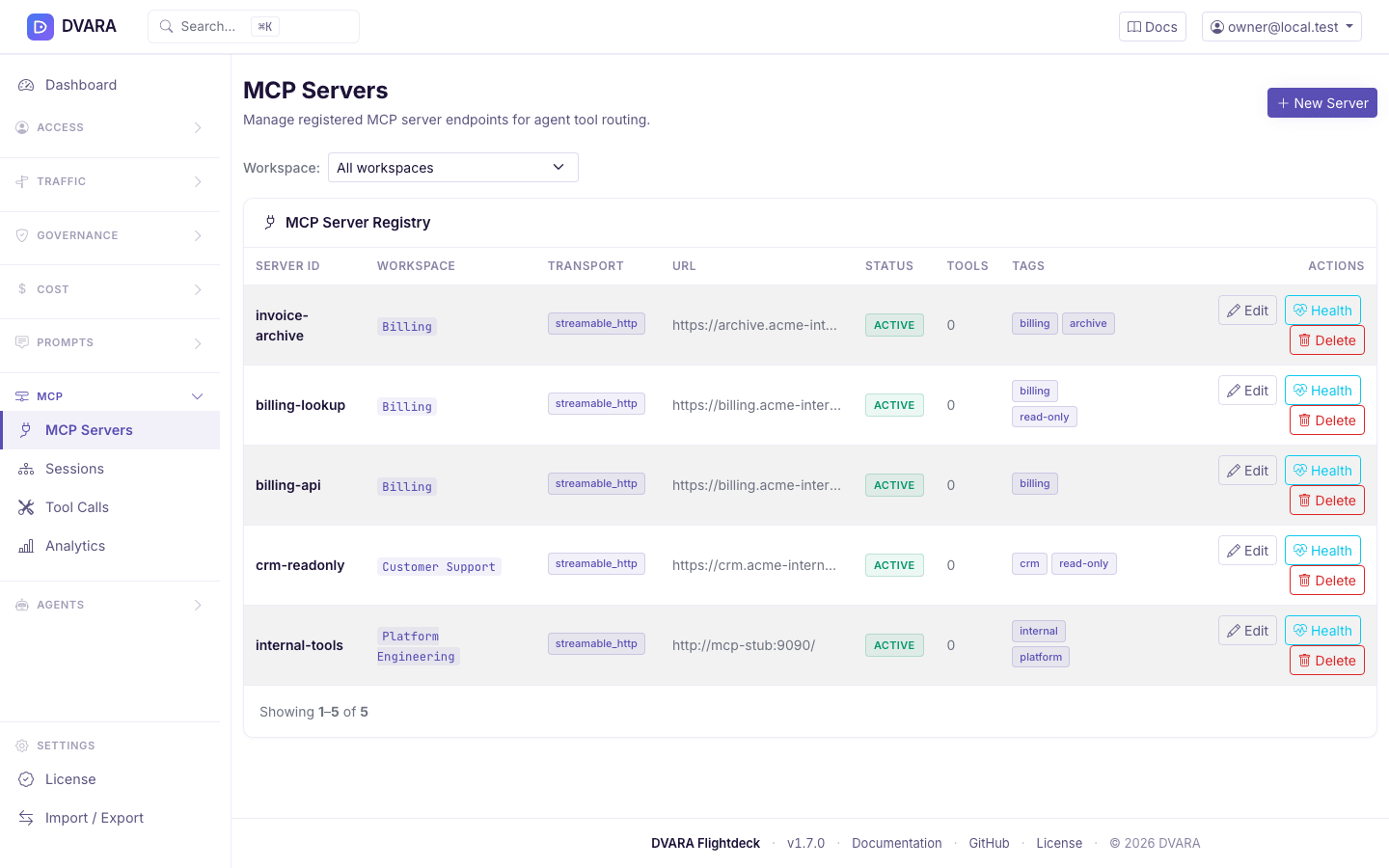 MCP servers list with code-search and filesystem